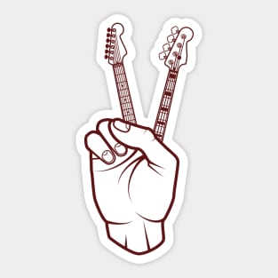 Guitar and Bass Outline Hand Peace Sign Light Theme Sticker